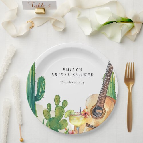 Cactus Fiesta Floral Bridal Shower Paper Plates