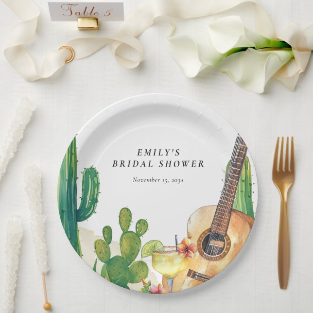 Cactus Fiesta Floral Bridal Shower Paper Plates (Wedding)