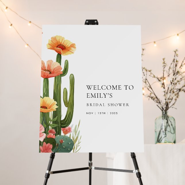 Cactus Fiesta Floral Bridal Shower Welcome Sign (In Situ (Stand))