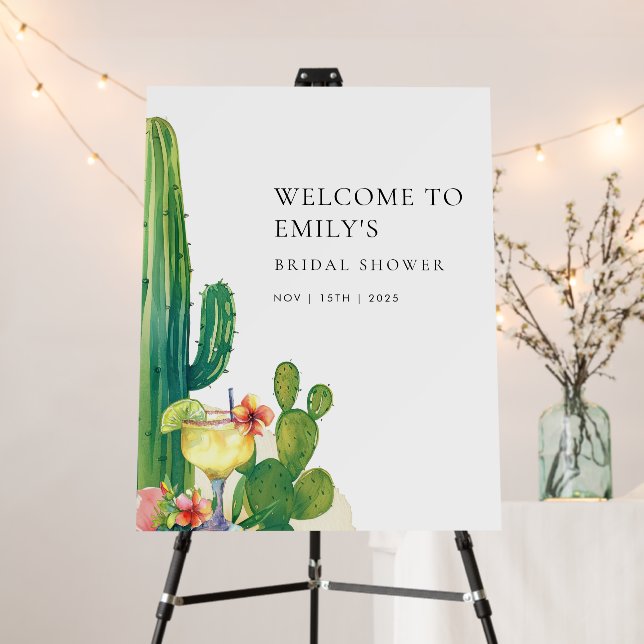 Cactus Fiesta Floral Bridal Shower Welcome Sign (In Situ (Stand))