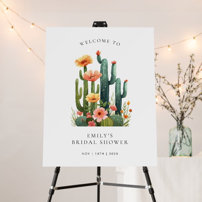 Cactus Fiesta Floral Bridal Shower Welcome Sign (In Situ (Stand))