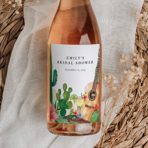 Cactus Fiesta Floral Bridal Shower Wine Label