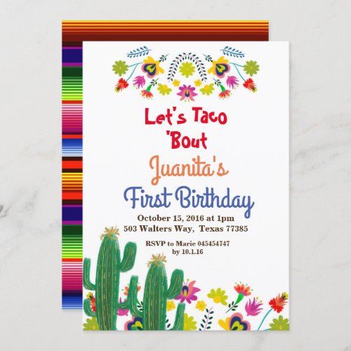 Cactus Fiesta Mexican 1st Birthday Party Invitation