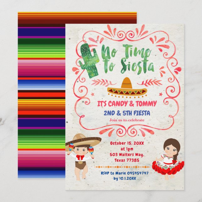  Cactus Fiesta Mexican Sibling Combined Birthday  Invitation (Front/Back)