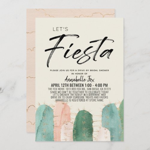 Cactus Fiesta Pink Drive_by Bridal Shower Invitation