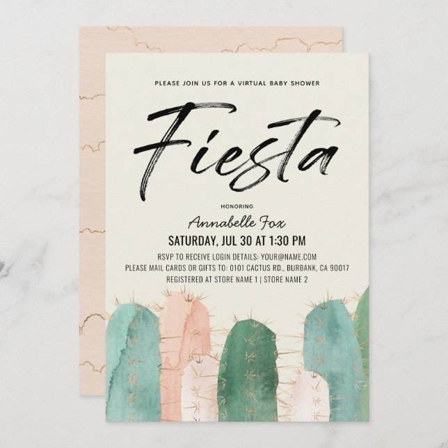 Cactus Fiesta Pink Virtual Baby Shower Invitation (Front/Back)