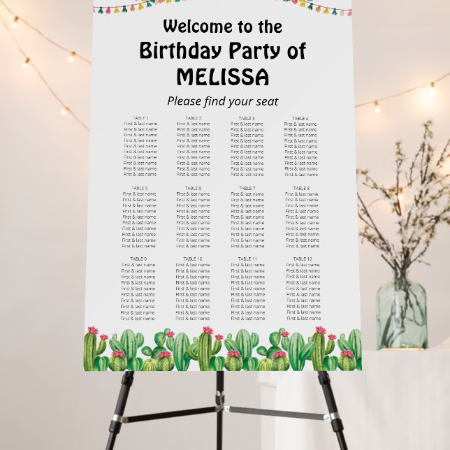 Cactus fiesta  Seating Chart Poster Foam Board (In Situ (Stand))