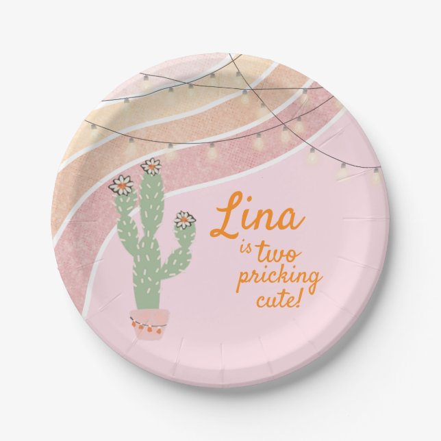 Cactus Fiesta Second Birthday  Paper Plates (Front)
