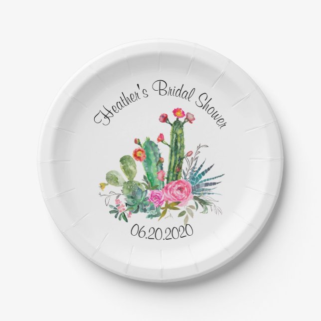 Cactus Fiesta Watercolor Paper Plates (Front)