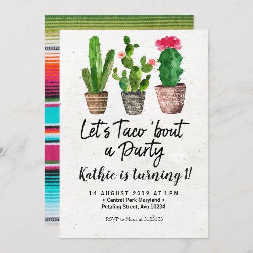 Cactus first Birthday Invitation