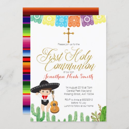 Cactus First Holy Communion Invitation Boy