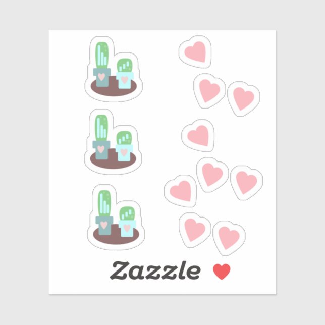 Cactus Floating Hearts Pink Sticker (Sheet)