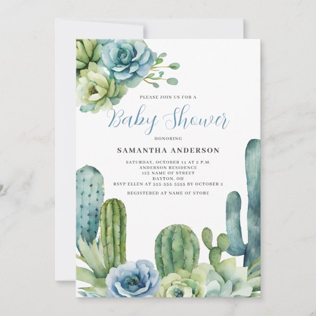 Cactus Floral  Baby Shower   Invitation (Front)