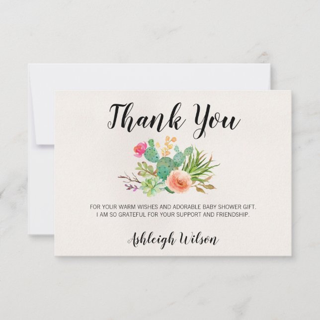 Cactus Floral Baby Shower Thank You Card (Front)
