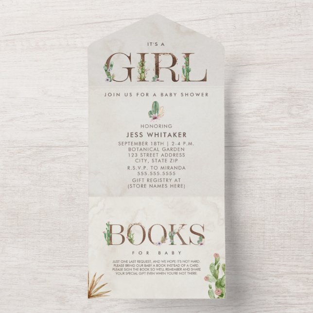 Cactus Floral Book Request Baby Shower All In One  All In One Invitation (Inside)