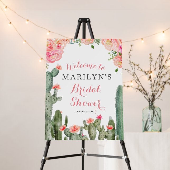 Cactus Floral Bridal Shower Welcome Sign (In Situ (Stand))