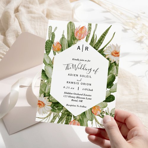 Cactus Floral Desert Monogram Wedding Invitation