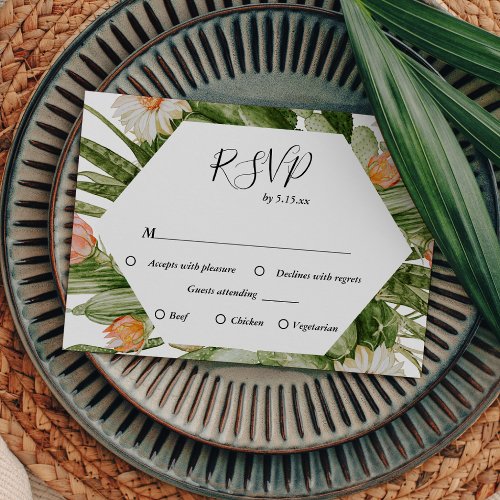 Cactus Floral Desert Monogram Wedding RSVP Card