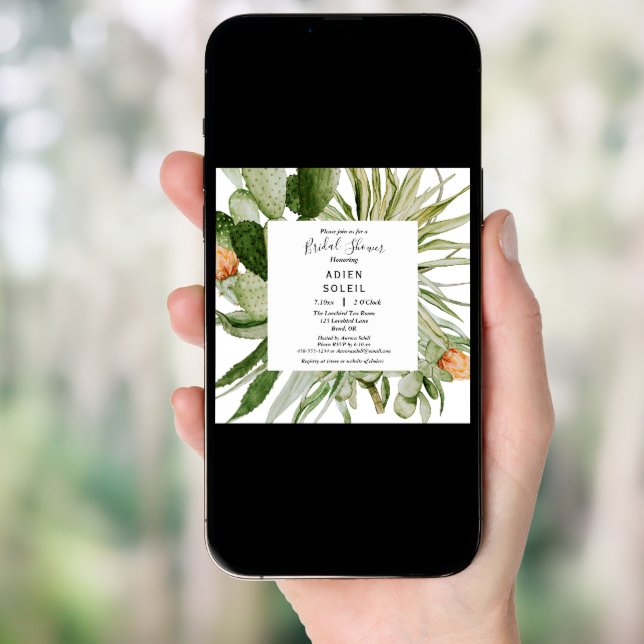 Cactus Floral Desert Square Bridal Shower Invitation (Front Digital)