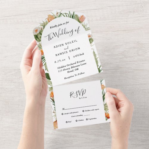 Cactus Floral Desert Wedding All In One Invitation