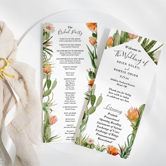 Cactus Floral Desert Wedding Bridal Party Flat Program (Creator Uploaded)