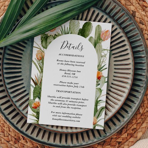 Cactus Floral Desert Wedding Details Enclosure Card