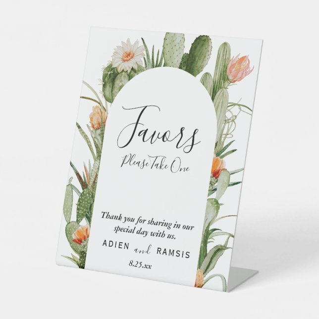 Cactus Floral Desert Wedding Favors Sign (Front)