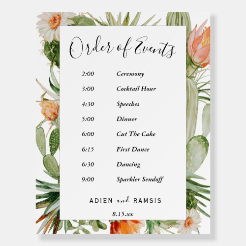 Cactus Floral Desert Wedding Order Of Events Sign