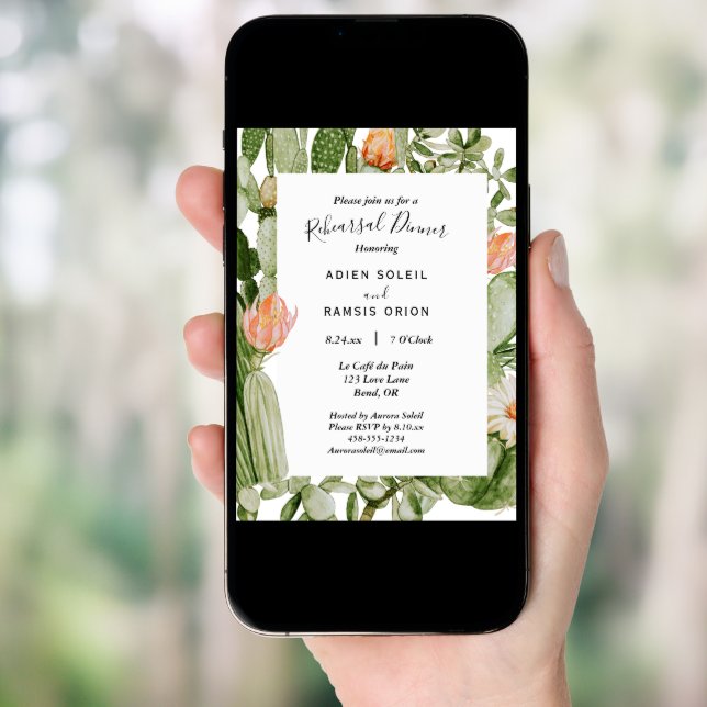 Cactus Floral Desert Wedding Rehearsal Dinner Invitation (Front Digital)