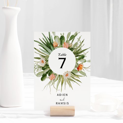 Cactus Floral Desert Wedding Table Number Card
