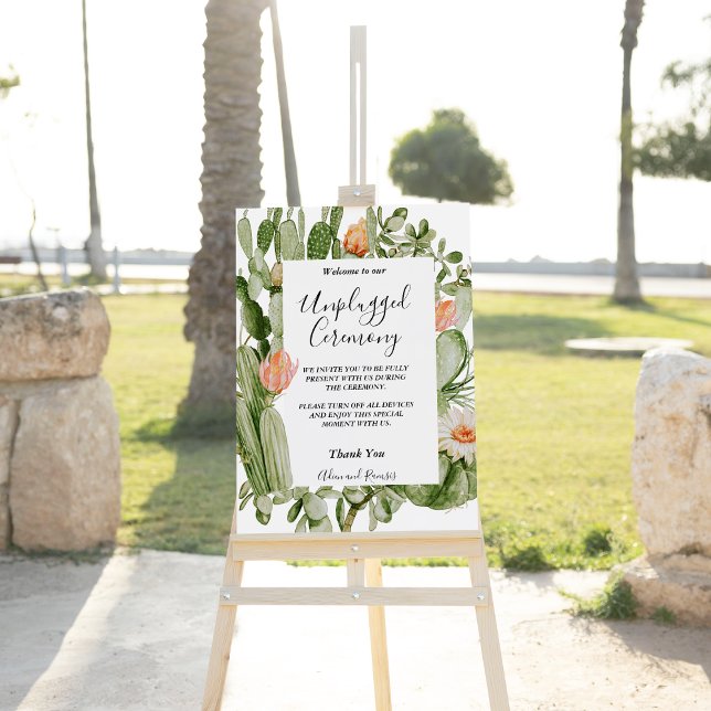 Cactus Floral Desert Wedding Unplugged Ceremony Foam Board (Creator Uploaded)