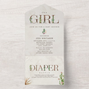 Cactus Floral Diaper Raffle Girl Baby Shower All In One Invitation
