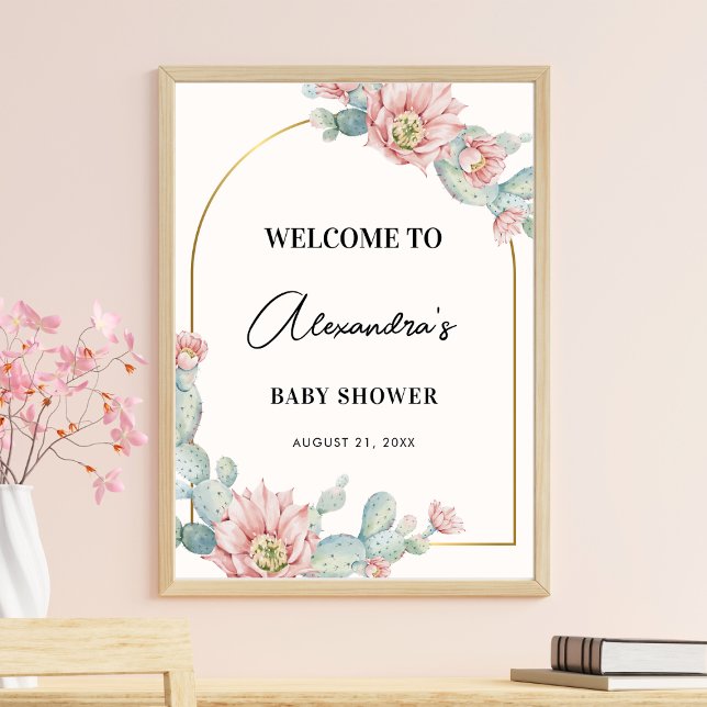 Cactus Floral Gold Arch Baby Shower Welcome Sign (Creator Uploaded)