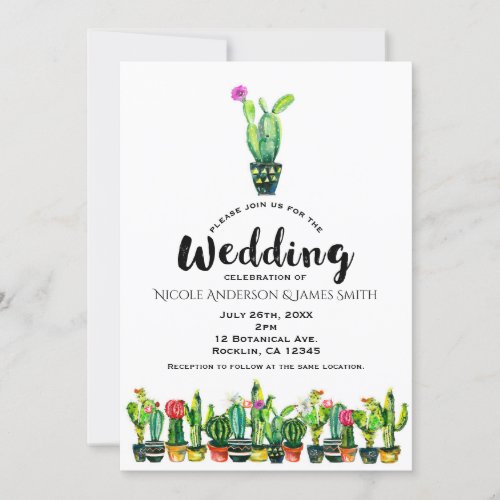 Cactus Floral Rustic Southwestern Boho Wedding Invitation