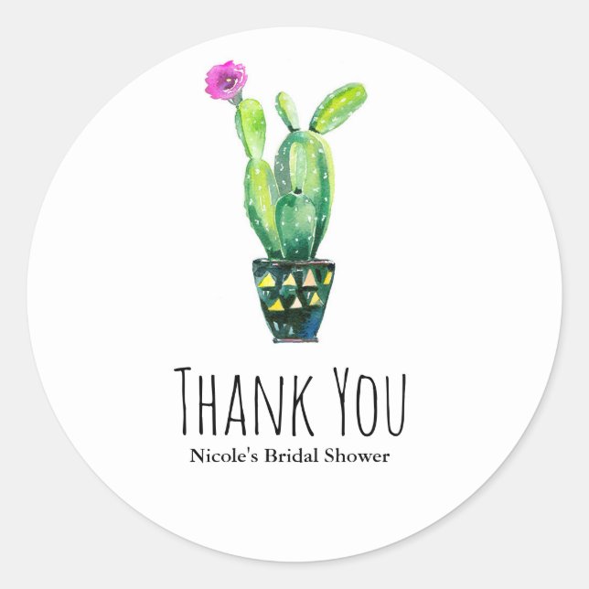Cactus Floral Rustic Southwestern Bridal Shower Classic Round Sticker (Front)