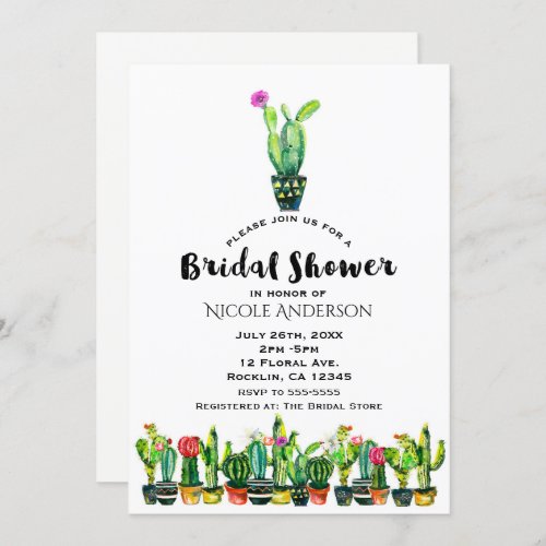 Cactus Floral Rustic Southwestern Bridal Shower Invitation