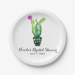 Cactus Floral Rustic Southwestern Bridal Shower Paper Plates