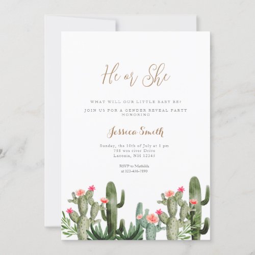 Cactus Floral Succulent He or She Gender Reveal  Invitation