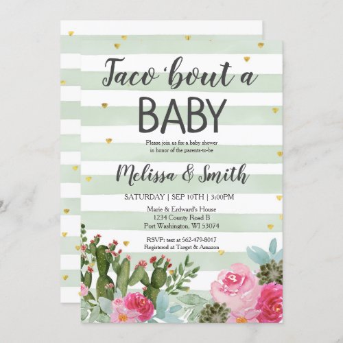 Cactus floral Taco Bout Baby Baby Shower Invitation