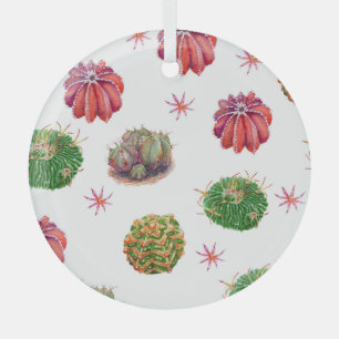 Cactus Floral: Watercolor Background Glass Ornament