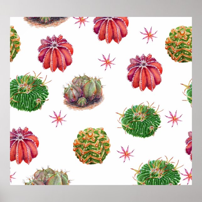 Cactus Floral: Watercolor Background Poster (Front)