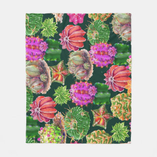 Cactus Floral Watercolor Seamless Pattern Fleece Blanket