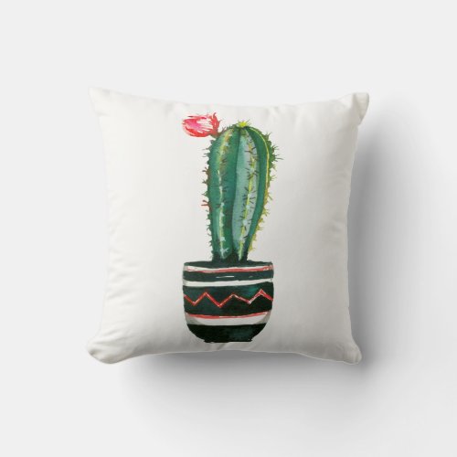 Cactus Floral Watercolor Southwestern Boho Chic Throw Pillow