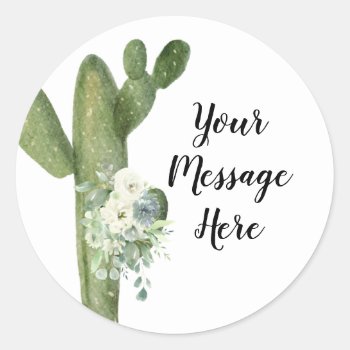 Cactus Floral Your Message Here Sticker by HappyPartyStudio at Zazzle