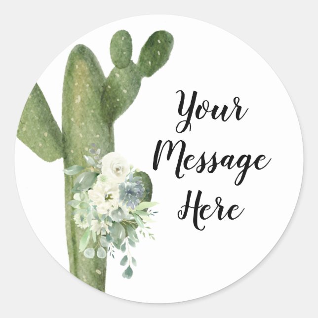 Cactus Floral Your Message Here Sticker (Front)
