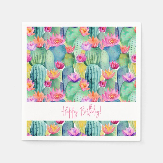 Cactus Flower Art Desert HAPPY BIRTHDAY Southwest Napkins (Front)