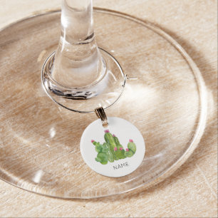 Cactus Flower Art NAME Desert Southwest Fun Wine Charm