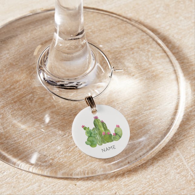 Cactus Flower Art NAME Desert Southwest Fun Wine Charm (In Situ)