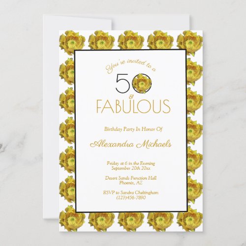 Cactus Flower Black  Gold On White 50  Fabulous Invitation