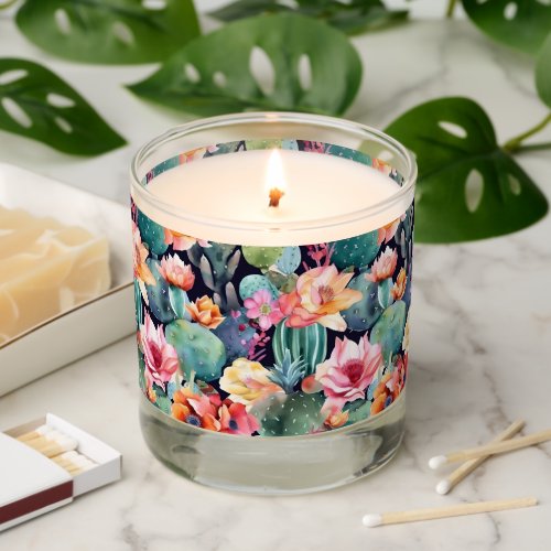 Cactus flower botanical watercolor pattern scented candle